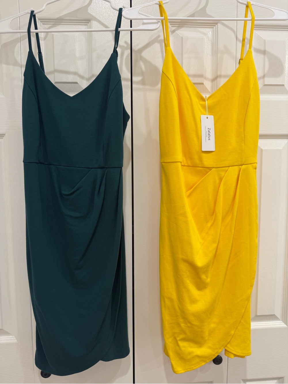 V-Neck Spaghetti Strap Mini Dress in Teal and Yellow